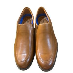 Clarks Men's Whiddon Step Dark Tan Leather Size 9W Career Loafer Slip On